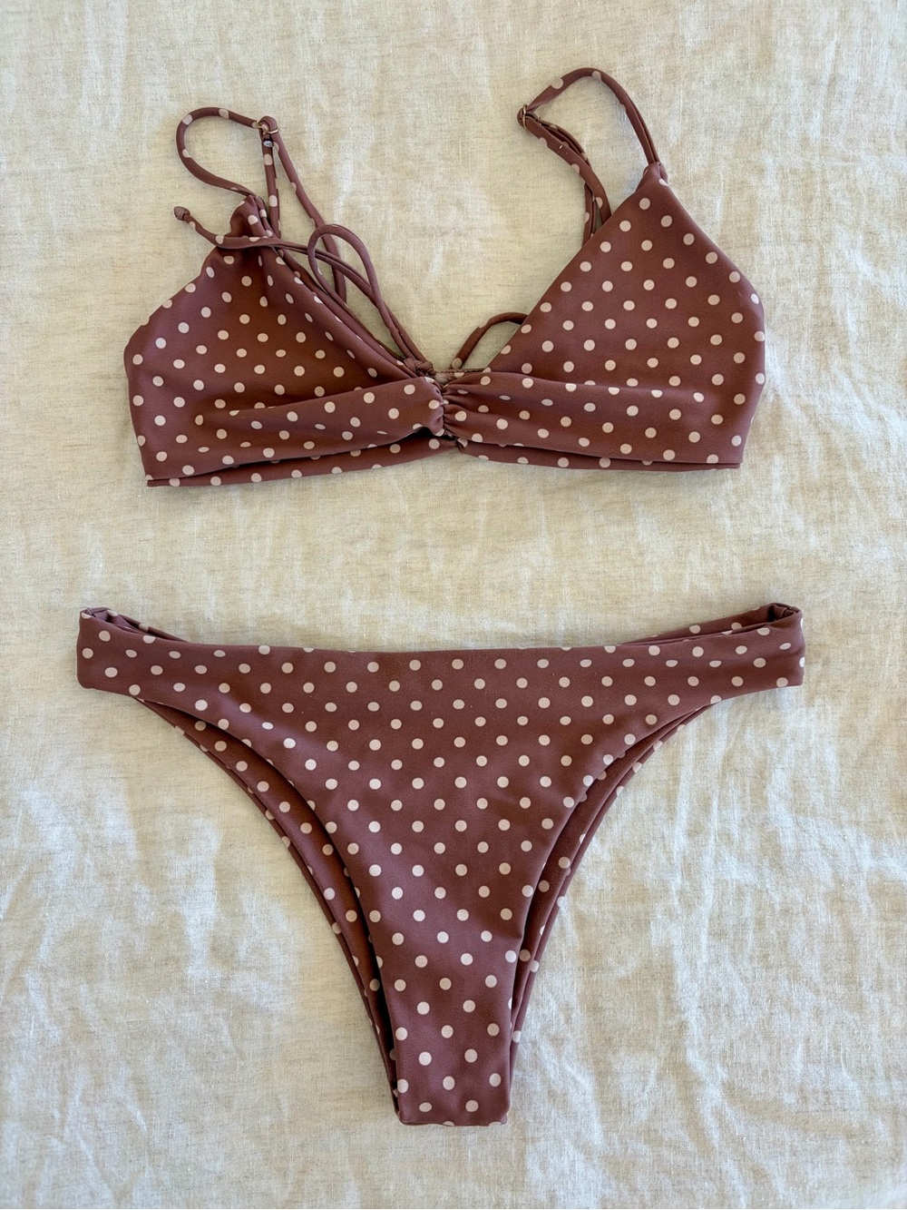 Skatie Polka Dot Brown Bikini Set Size Medium